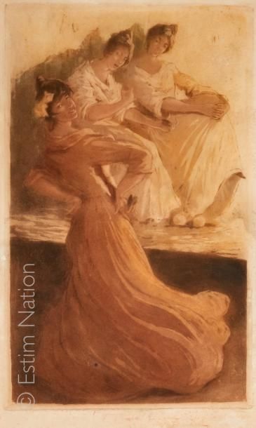 Allan ÖSTERLIND (1855-1938) (?) "Scène de Flamenco'' Gravure en couleurs, traces...