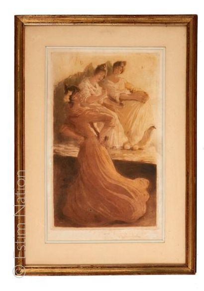 Allan ÖSTERLIND (1855-1938) (?) "Scène de Flamenco'' Gravure en couleurs, traces...