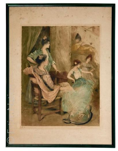 Allan ÖSTERLIND (1855-1938) (?) "Scène familiale de Flamenco'' Gravure en couleurs,...