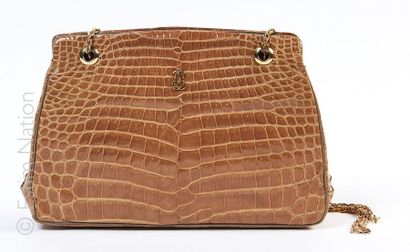 Madeleine GUERIN, circa 1965, CARINE vintage SAC en crocodile d'estuaire beige, fermoir...