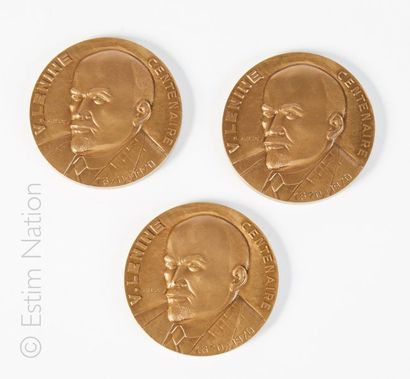 MEDAILLE - LENINE Lot de 3 médailles en bronze commémorant le Centenaire de la naissance...
