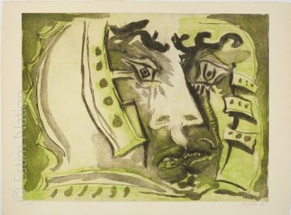 Edouard PIGNON Edouard PIGNON (1905-1993) Visage sur fond vert Lithographie en couleur,...