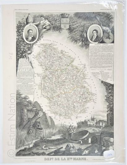 HAUTE MARNE Carte en noir, 33 x 45 cm, non datée, époque Second Empire, vers 1860-1870,...