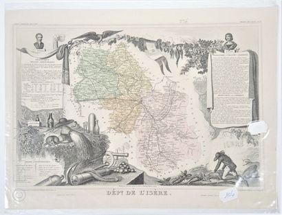 ISERE Carte en couleurs, 33 x 45 cm, non datée, époque Second Empire, vers 1860-1870,...