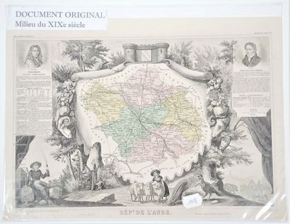 AUBE Carte en couleurs, 33 x 45 cm, non datée, époque Second Empire, vers 1860-1870,...