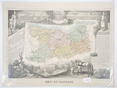 CALVADOS Carte en couleurs, 33 x 45 cm, non datée, époque Second Empire, vers 1860-1870,...