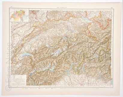 SUISSE Carte en couleurs, 44 x 57 cm, non datée, vers 1930, très bon état.