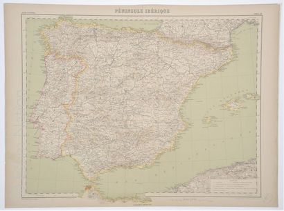 Espagne Portugal Carte en couleurs, 44 x 57 cm, non datée, vers 1930, très bon é...