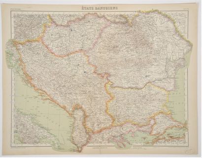 ETATS DANUBIENS Carte en couleurs, 44 x 57 cm, non datée, vers 1930, très bon ét...