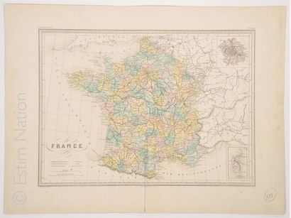 France Carte en couleurs, 41 x 52 cm, non datée, vers 1880, très bon état.