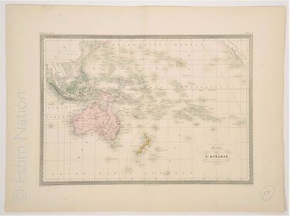 OCEANIE Carte en couleurs, 41 x 52 cm, non datée, vers 1880, très bon état.