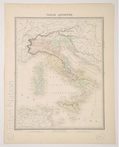 Italie ancienne Carte en couleurs, 41 x 52 cm, non datée, vers 1880, très bon ét...