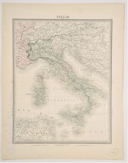 ITALIE Carte en noir, 41 x 52 cm, non datée, vers 1880, très bon état.