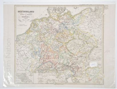 Allemagne médièvale Carte en noir, 34 x 45 cm, non datée, imprimée vers 1850, très...