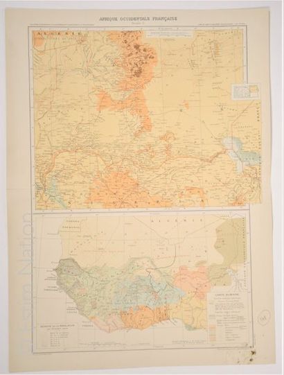 AFRIQUE OCCIDENTALE FRANCAISE Carte en couleurs, 49 x 69 cm, non datée, vers 1930,...