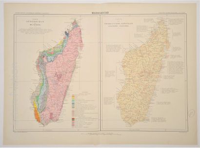 MADAGASCAR Carte en couleurs, 49 x 69 cm, non datée, vers 1930, très bon état.
