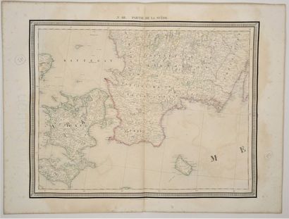SUEDE, DANEMARK, REGION DE COPENHAGUE Carte imprimée en 1830, tirée de l'atlas de...