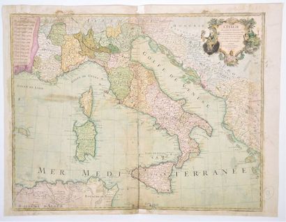 PENINSULE ITALIENNE Carte dressée sur les observations du RP Riccioli, en couleur,...
