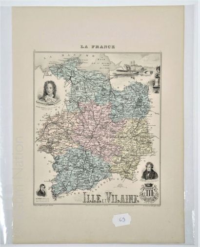 ILLE ET VILAINE Carte en couleurs, 28 x 38 cm, non datée, vers 1880-1890, en très...