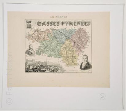 BASSES PYRENEES Carte en couleurs, 28 x 38 cm, non datée, vers 1880-1890, en très...