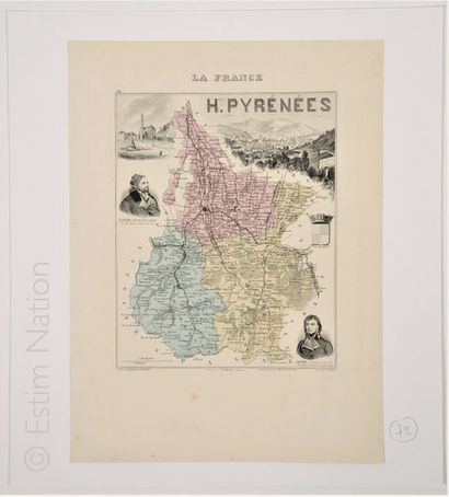 HAUTES PYRENEES Carte en couleurs, 28 x 38 cm, non datée, vers 1880-1890, en très...