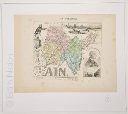 AIN Carte en couleurs, 28 x 38 cm, non datée, vers 1880-1890, en très bon état.
