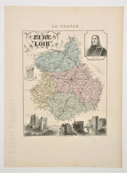 EURE ET LOIR Carte en couleurs, 28 x 38 cm, non datée, vers 1880-1890, en très bon...