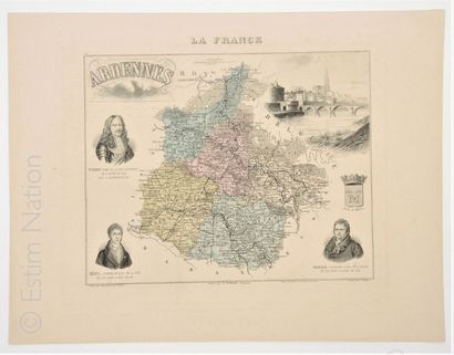 ARDENNES Carte en couleurs, 28 x 38 cm, non datée, vers 1880-1890, en très bon é...