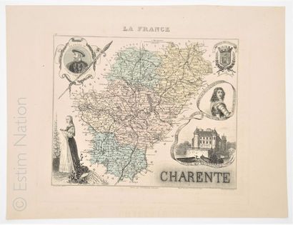 CHARENTE Carte en couleurs, 28 x 38 cm, non datée, vers 1880-1890, en très bon é...