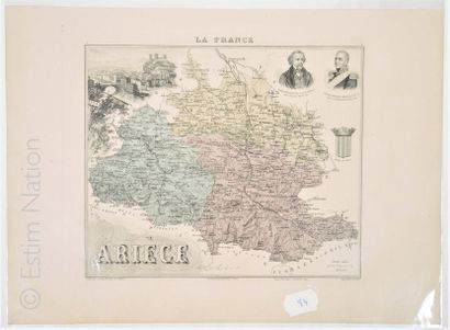 ARIEGE Carte en couleurs, 28 x 38 cm, non datée, vers 1880-1890, en très bon éta...
