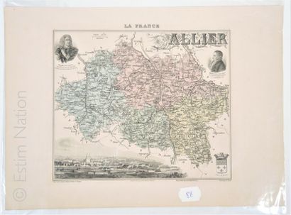 ALLIER Carte en couleurs, 28 x 38 cm, non datée, vers 1880-1890, en très bon éta...