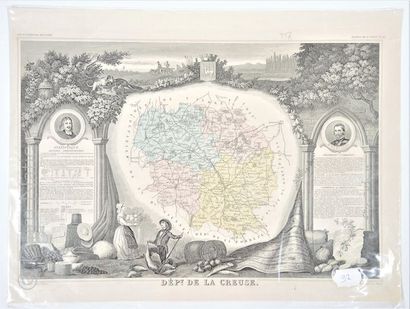 CREUSE Carte en couleurs, 33 x 45 cm, non datée, époque Second Empire, vers 1860-1870,...