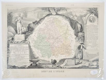 INDRE Carte en couleurs, 33 x 45 cm, non datée, époque Second Empire, vers 1860-1870,...