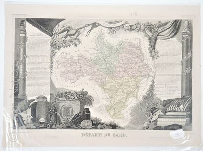 GARD Carte en couleurs, 33 x 45 cm, non datée, époque Second Empire, vers 1860-1870,...