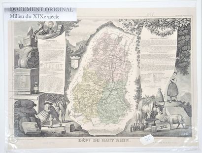 HAUT RHIN Carte en couleurs, 33 x 45 cm, non datée, époque Second Empire, vers 1860-1870,...