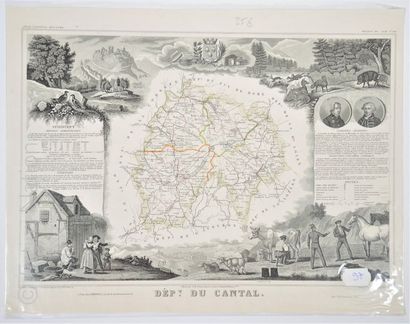 CANTAL Carte en couleurs, 33 x 45 cm, non datée, époque Second Empire, vers 1860-1870,...