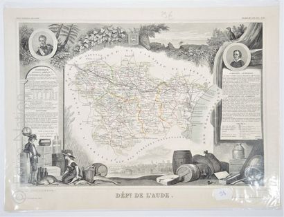 AUDE Carte en couleurs, 33 x 45 cm, non datée, époque Second Empire, vers 1860-1870,...