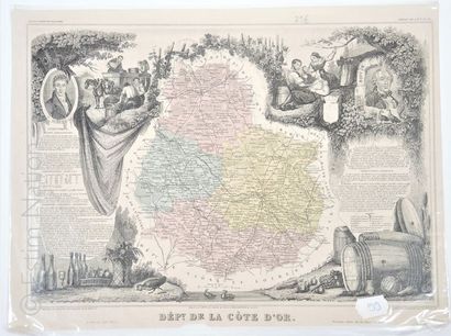 COTE D'OR Carte en couleurs, 33 x 45 cm, non datée, époque Second Empire, vers 1860-1870,...