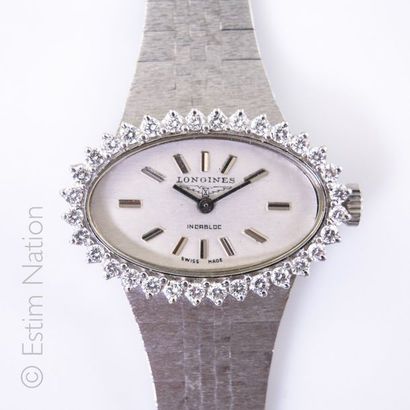 LONGINES. MONTRE BRACELET Montre bracelet de dame LONGINES en or gris 18K (750/°°)...