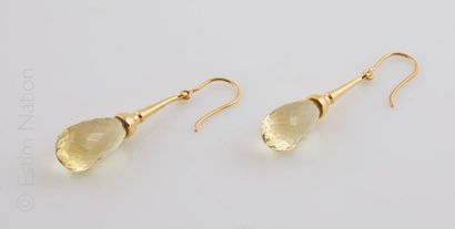BOUCLES D'OREILLES QUARTZ LEMON Paire de boucles d'oreilles en argent doré (925/°°)...