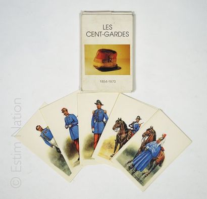 DECOND EMPIRE ''Les Cent-gardes 1854-1870'', suite de 10 cartes en couleurs, format...