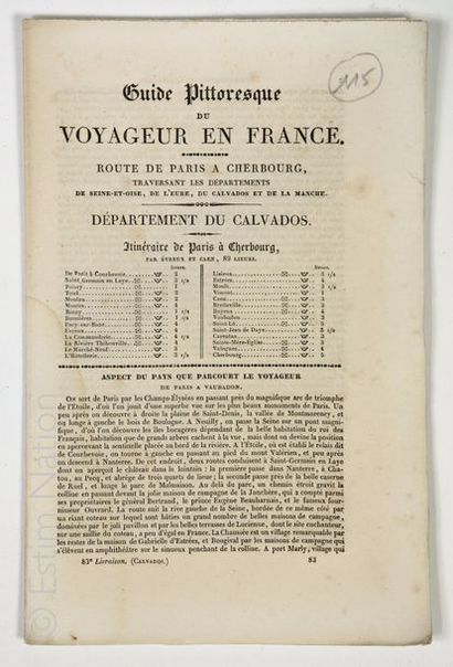 TOURISME , CALVADOS ''Guide pittoresque du voyageur en France, département du Calvados'',...