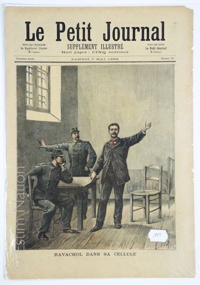 ANARCHISME-RAVACHOL ''Le petit journal du 7 mai 1892, Ravachol dans cellule'', très...