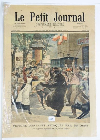 ATTAQUE D'OURS ''Le petit journal du 28 septembre 1902, voiture d'enfants attaquée...