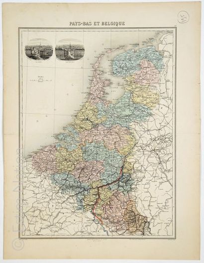 PAYS-BAS et Belgique Carte géographique, mi-XIXe, 39x 51 cm, très bon état.