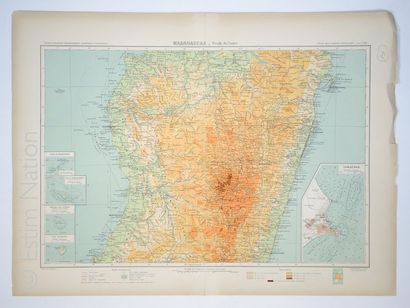 MADAGASCAR Carte de la partie centrale de Madagascar, 53 x 71 cm, très bon état,...