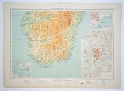 MADAGASCAR Carte de la partie sud de Madagascar, 53 x 71 cm, très bon état, années...