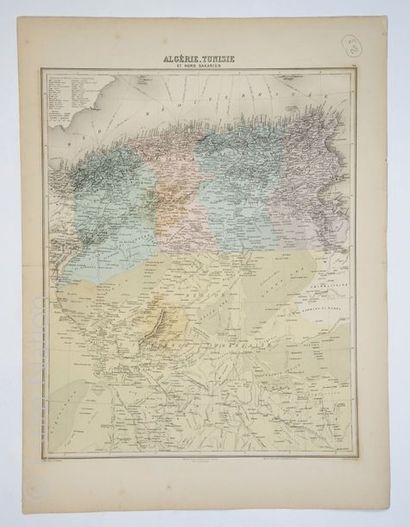 AFRIQUE DU NORD Carte de l'Algérie, Tunisie et nord saharien, mi-XIXe, 39 x 52 cm,...