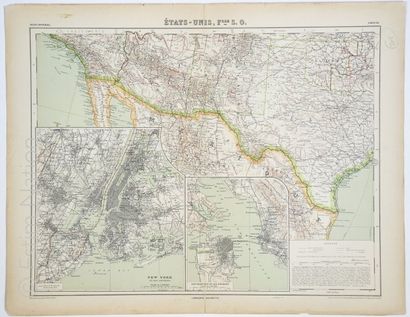 ETAS-UNIS Carte du sud-ouest des USA, fin XIXe, 44 x 56 cm, très bon état.