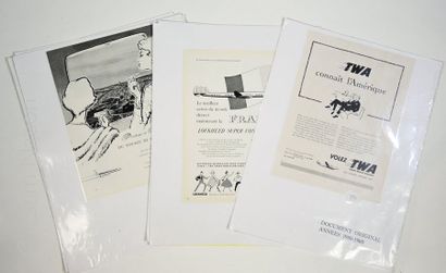 ART PUBLICITAIRE-AVIATION Ensemble de 10 gravures publicitaire des années 50 au années...